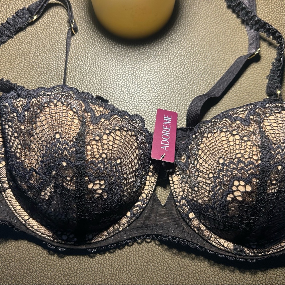 Adore Me Black and Cream Lace Push Up Bra